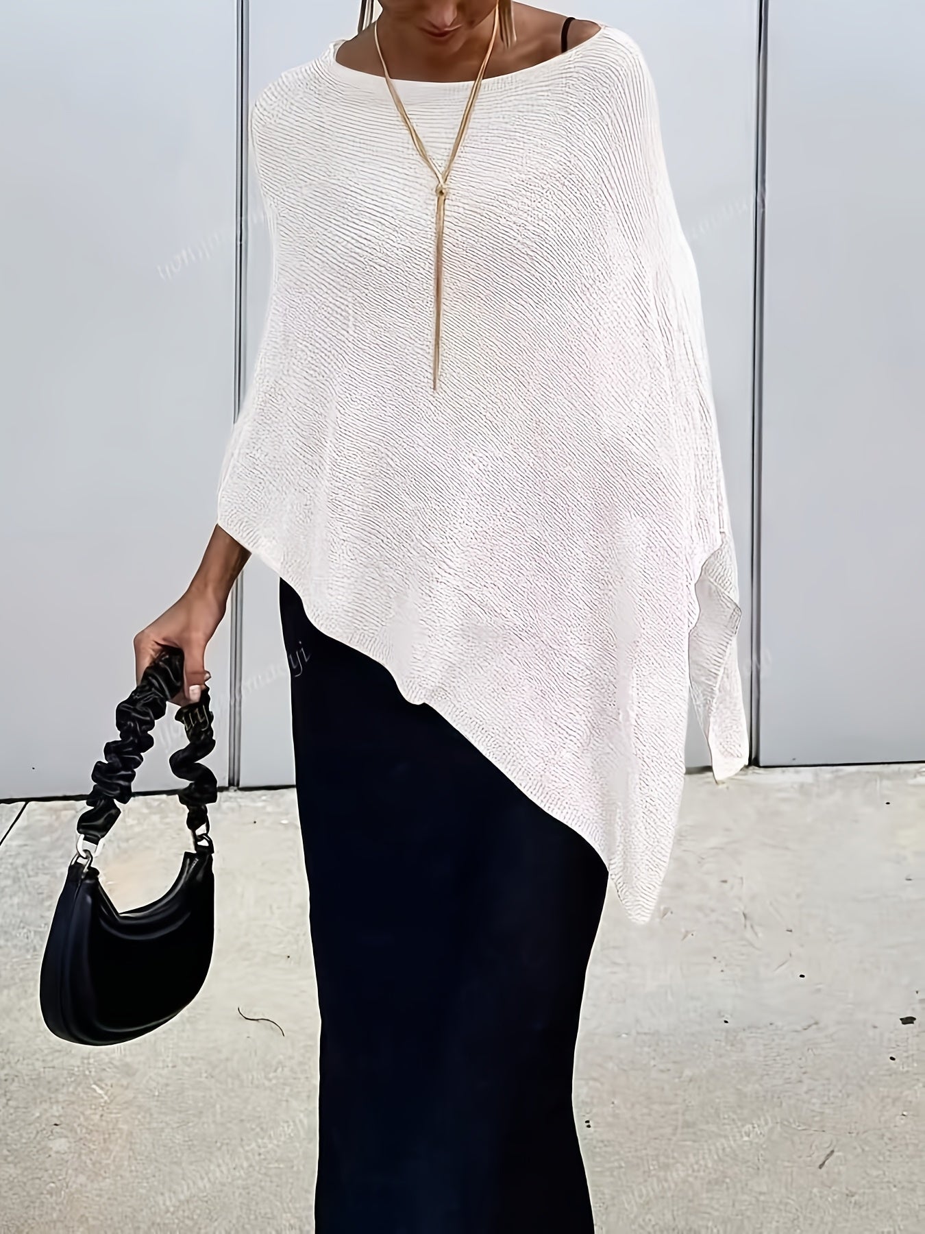 Effortless Poncho Shirt for Women with Asymmetric Hem Draped Knit Relaxed Style