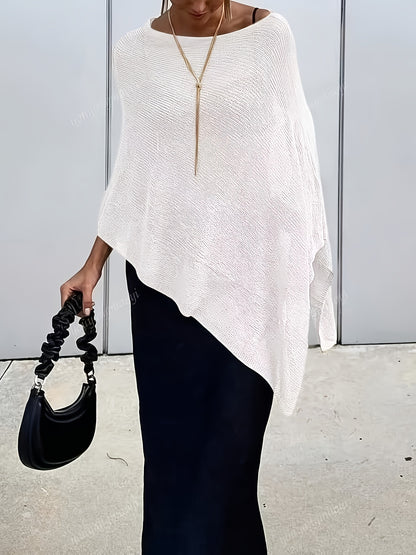 Effortless Poncho Shirt for Women with Asymmetric Hem Draped Knit Relaxed Style