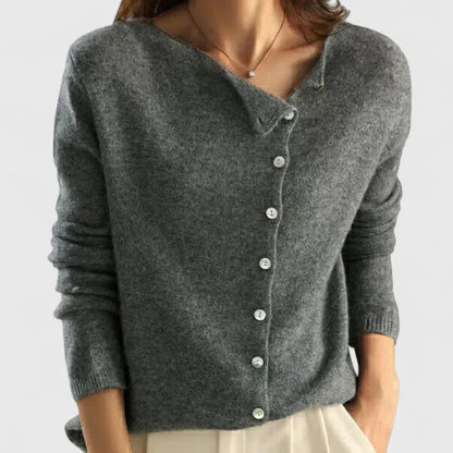 Chic Knit Cardigan for Women with V Neck Button Front Long Sleeve Ribbed Trim Relaxed Style