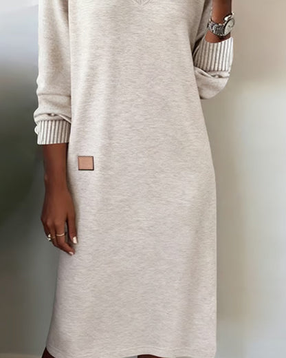 Comfortable Knit Sweater Dress for Women with V Neck Long Sleeve Striped Cuff Relaxed Style