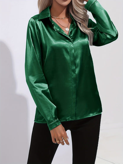 Donna | Women’s Button Down Long Sleeve Satin Blouses