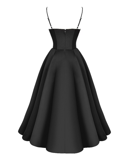 Elegant Bustier Midi Dress for Women with Sweetheart Neckline Spaghetti Strap Tulle Hem Flowing Style