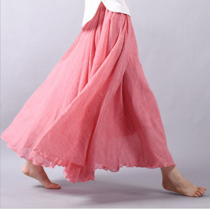 Effortless Linen Maxi Skirt for Women with Elastic Waist Ruffle Hem Flowing Bohemian Style