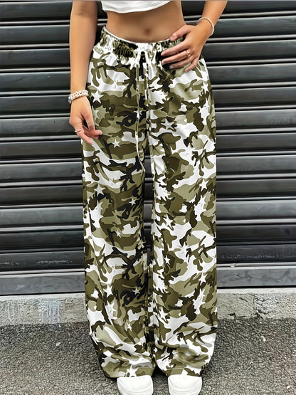 Effortless Camo Pants for Women with High Waist Drawstring Wide Leg Casual Style