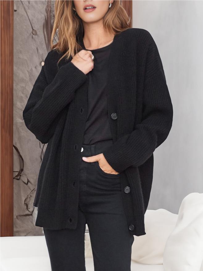 Cozy Oversized Knit Cardigan for Women with V Neck Long Sleeve Button Front Cocoon Style