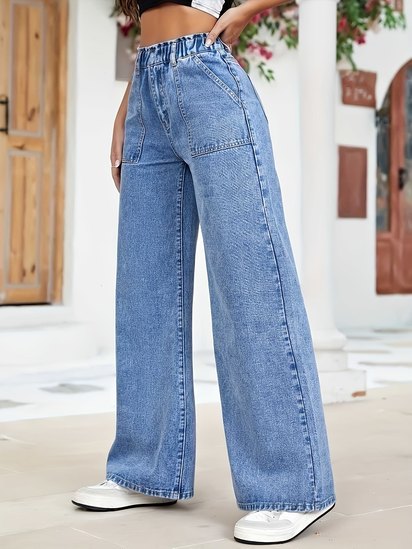 Effortless Relaxed Sky Blue Wide Leg Jeans for Women with High Waist Baggy Style