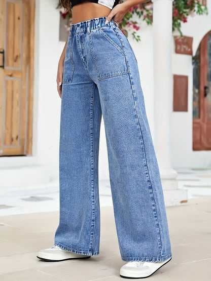 Effortless Relaxed Sky Blue Wide Leg Jeans for Women with High Waist Baggy Style