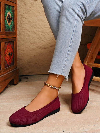 Comfortable Ballet Flats for Women with Round Toe Knit Air Cushioned Breathable Style