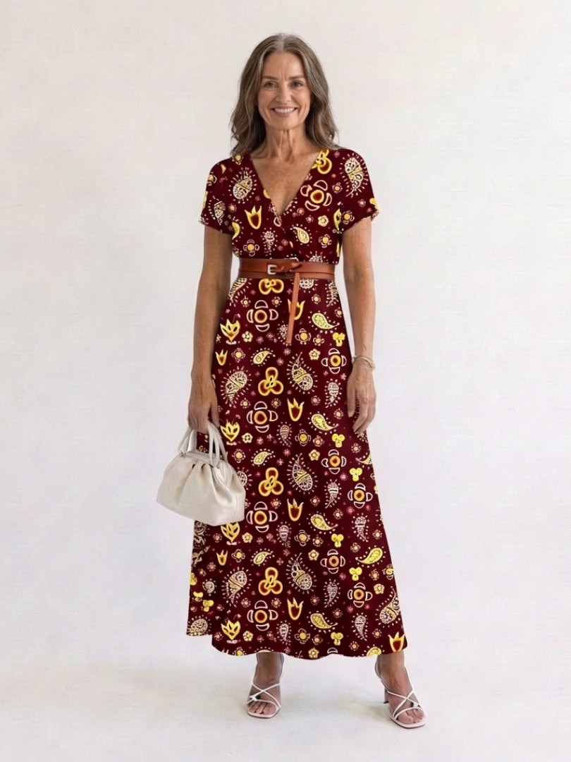Effortless Floral Mini Dress for Women with V Neck Short Sleeve Belted Flowing Style