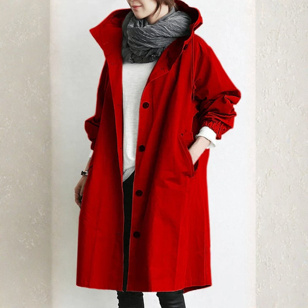 Effortless Oversized Trench Coat for Women with Hooded Long Sleeve Button Front Longline Style