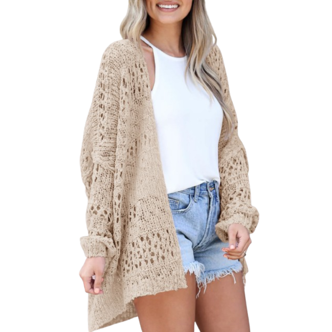 Effortless Crochet Knit Cardigan for Women with Open Front Long Sleeve Oversized High Low Style