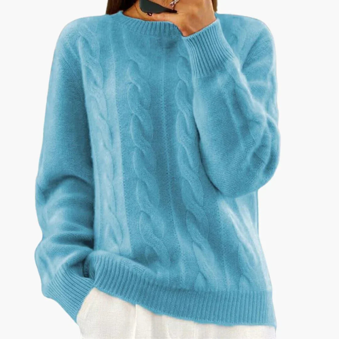 Comfortable Cable Knit Sweater for Women with Crew Neck Long Sleeve Relaxed Oversized Style