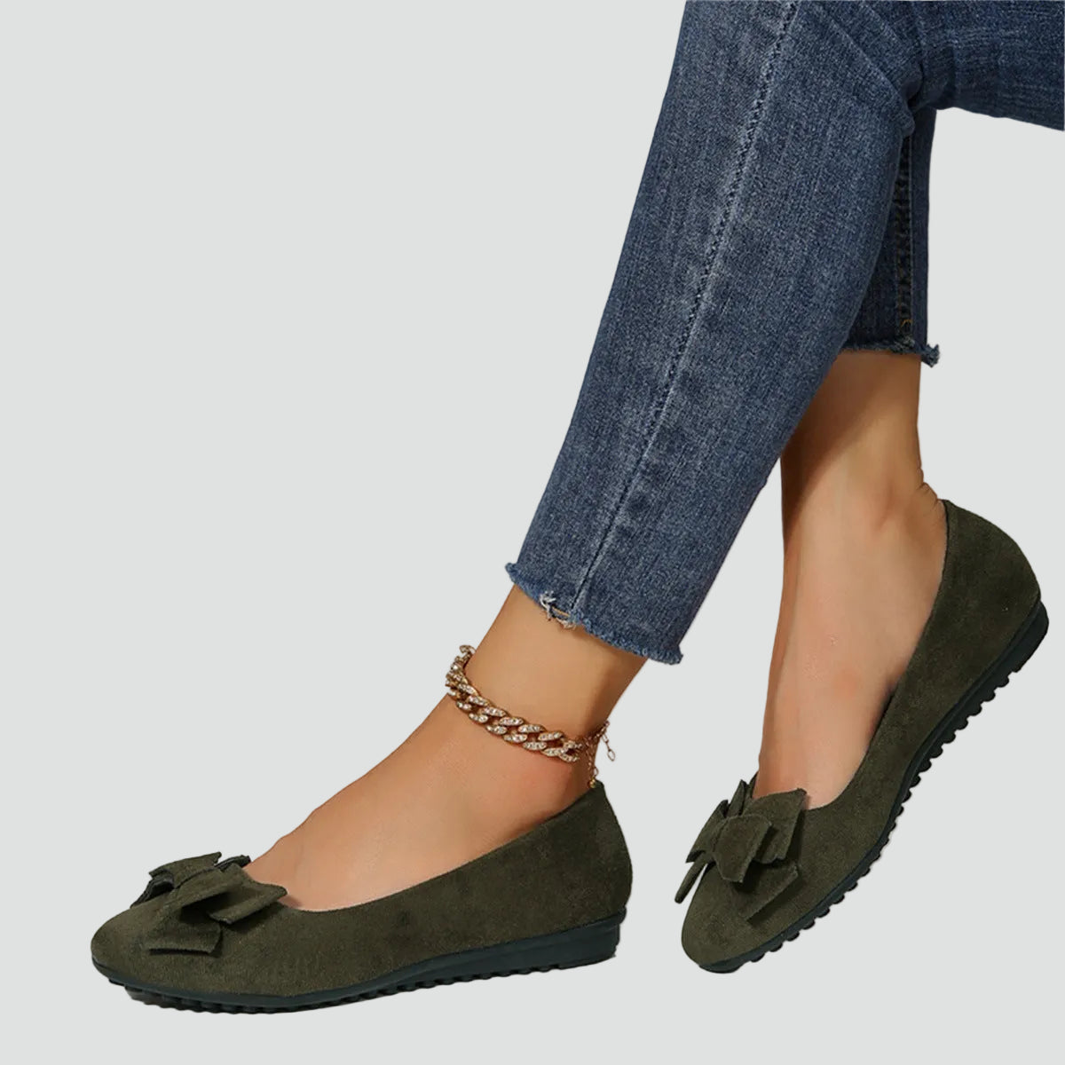Elegant Ballet Flats for Women with Round Toe Bow Slip On Suede Classic Style