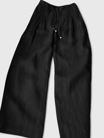Effortless Linen Wide Leg Pants for Women with Smocked Drawstring High Waist Pleated Front Casual Style