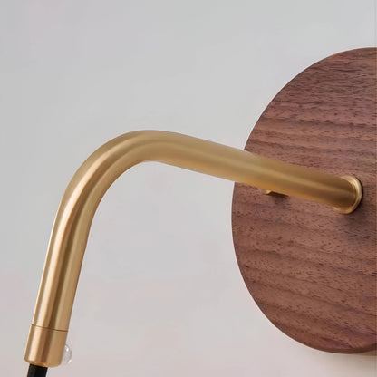 Walnut Wall Lamp Brass Accent Glass Globe Mid-Century Bedside Sconce Wall Light