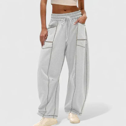 Effortless Khaki Cargo Wide Leg Pants for Women with High Waist Drawstring Patch Pocket Relaxed Style