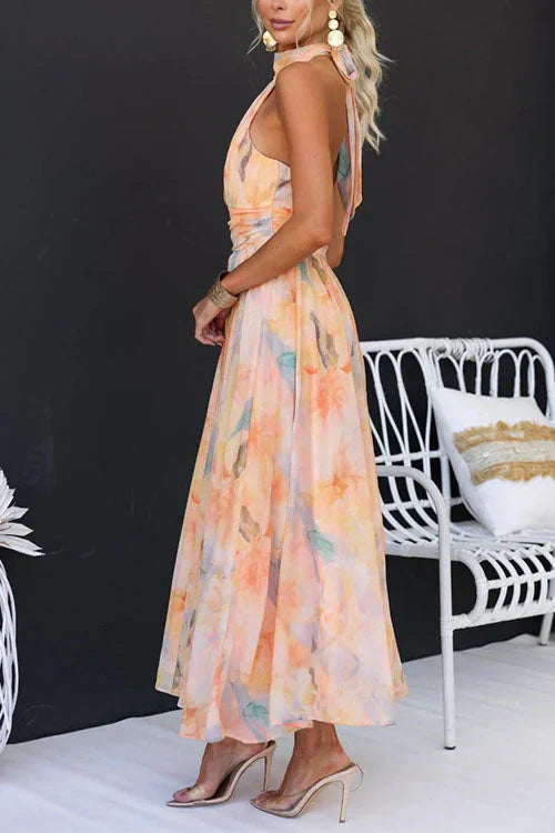 Naomi | Elegant Floral Halter Maxi Dress for Women in Formal Long Style