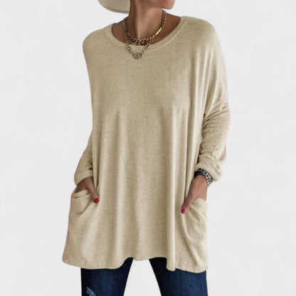 Comfortable Oversized Tunic for Women with Crew Neck Long Sleeve Side Pocket Relaxed Style