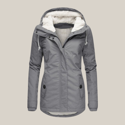 Effortless Sherpa Fleece Jacket for Women with Hooded Long Sleeve Zip Front Drawstring Waist Style