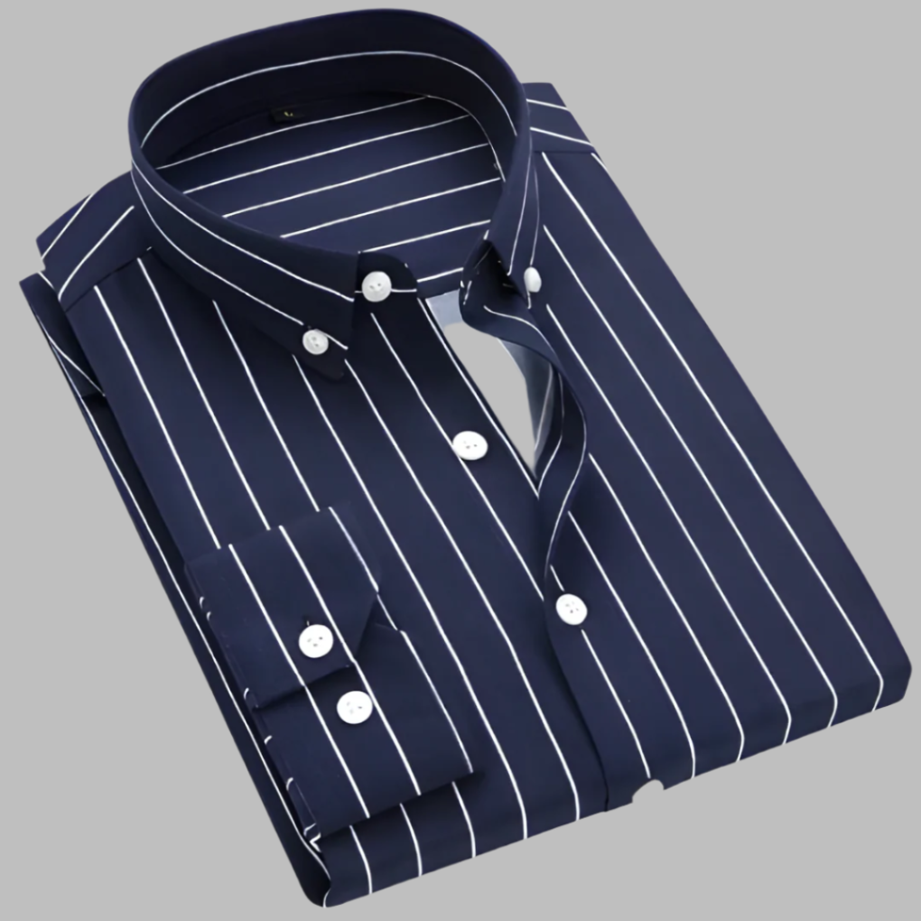 Classic Oxford Shirt for Men with Spread Collar Long Sleeve Button Up Striped Slim Fit Style