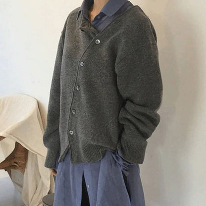 Cozy Oversized Knit Cardigan for Women with Round Neck Long Sleeve Button Front Relaxed Style