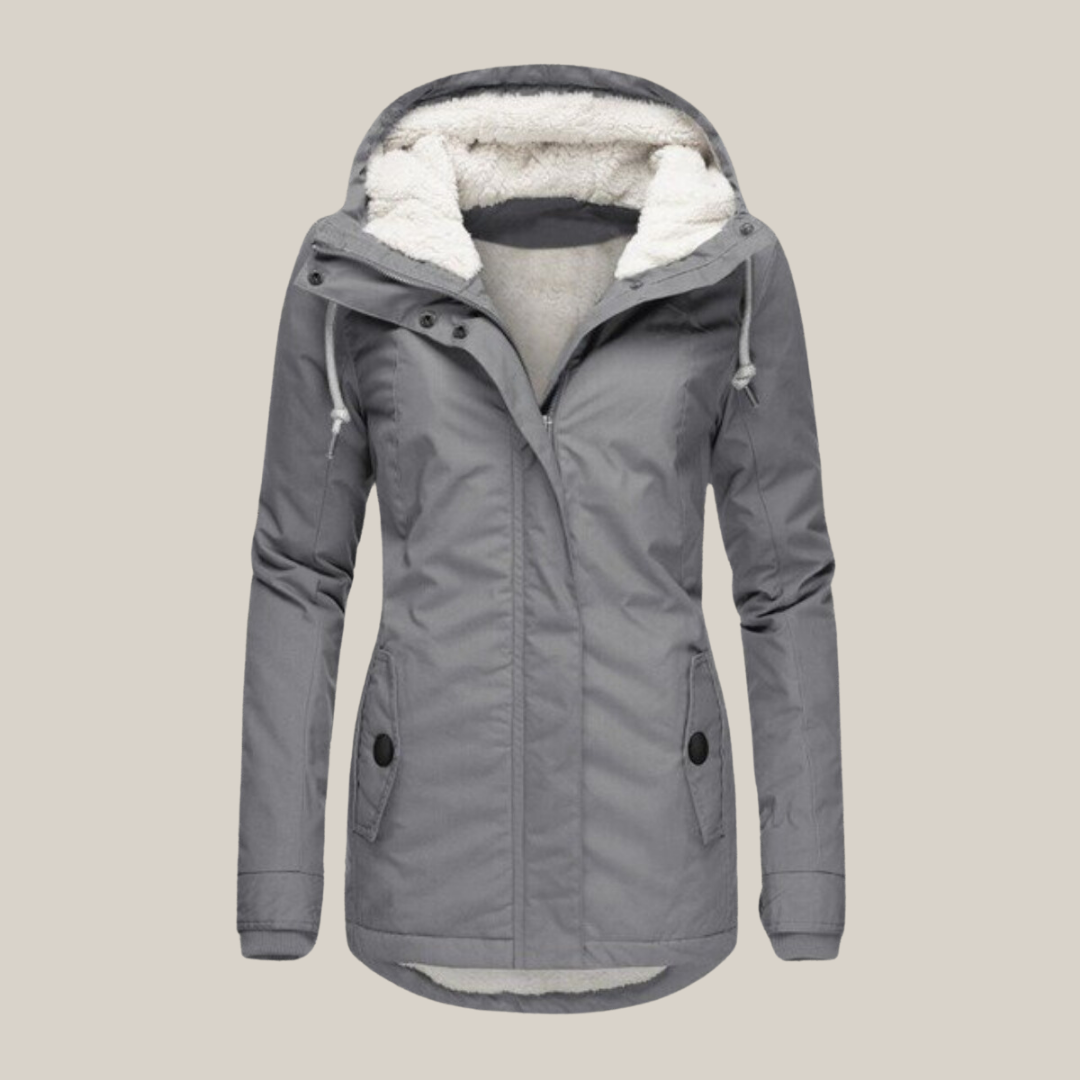 Effortless Sherpa Fleece Jacket for Women with Hooded Long Sleeve Zip Front Drawstring Waist Style
