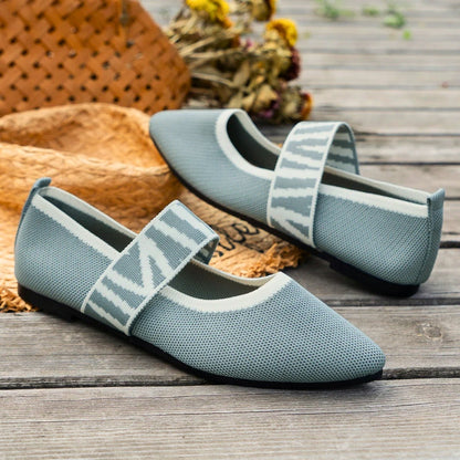 Comfortable Mary Jane Shoes for Women with Pointed Toe Knit Strap Flat Slip On Style