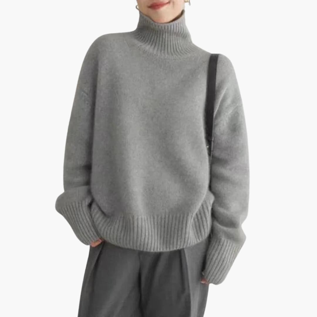 Comfortable Ribbed Turtleneck Sweater for Women with High Neck Long Sleeve Oversized Cozy Knit Style