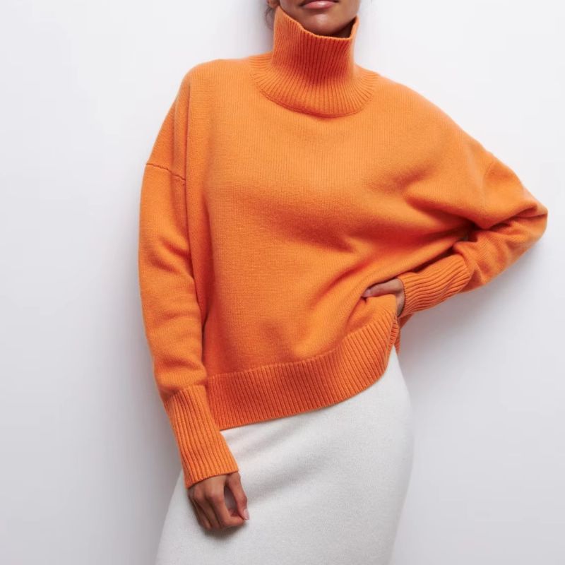 Comfortable Knit Sweater for Women with Turtleneck Short Sleeve Oversized Poncho Style
