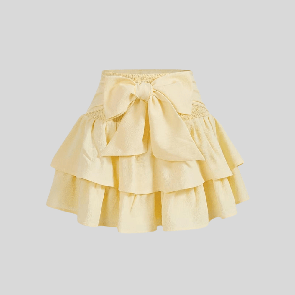 Effortless Tiered Ruffle Mini Skirt for Women with Bow Tie Smocked Waist Flowy Style