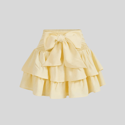 Effortless Tiered Ruffle Mini Skirt for Women with Bow Tie Smocked Waist Flowy Style