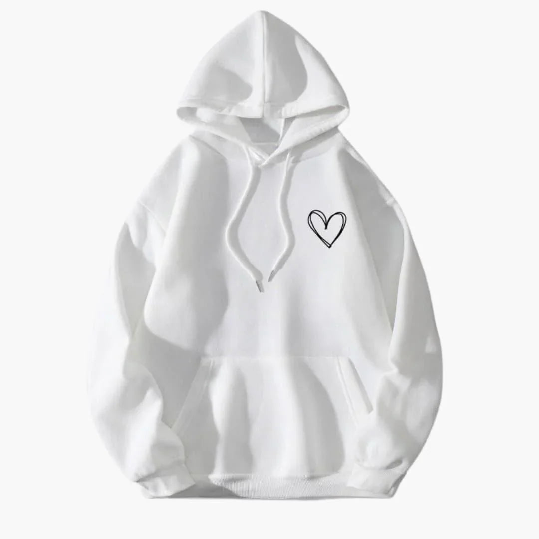 Comfortable Heart Print Hoodie for Women with Drawstring Hood Long Sleeve Oversized Relaxed Style