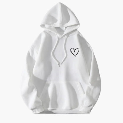 Comfortable Heart Print Hoodie for Women with Drawstring Hood Long Sleeve Oversized Relaxed Style