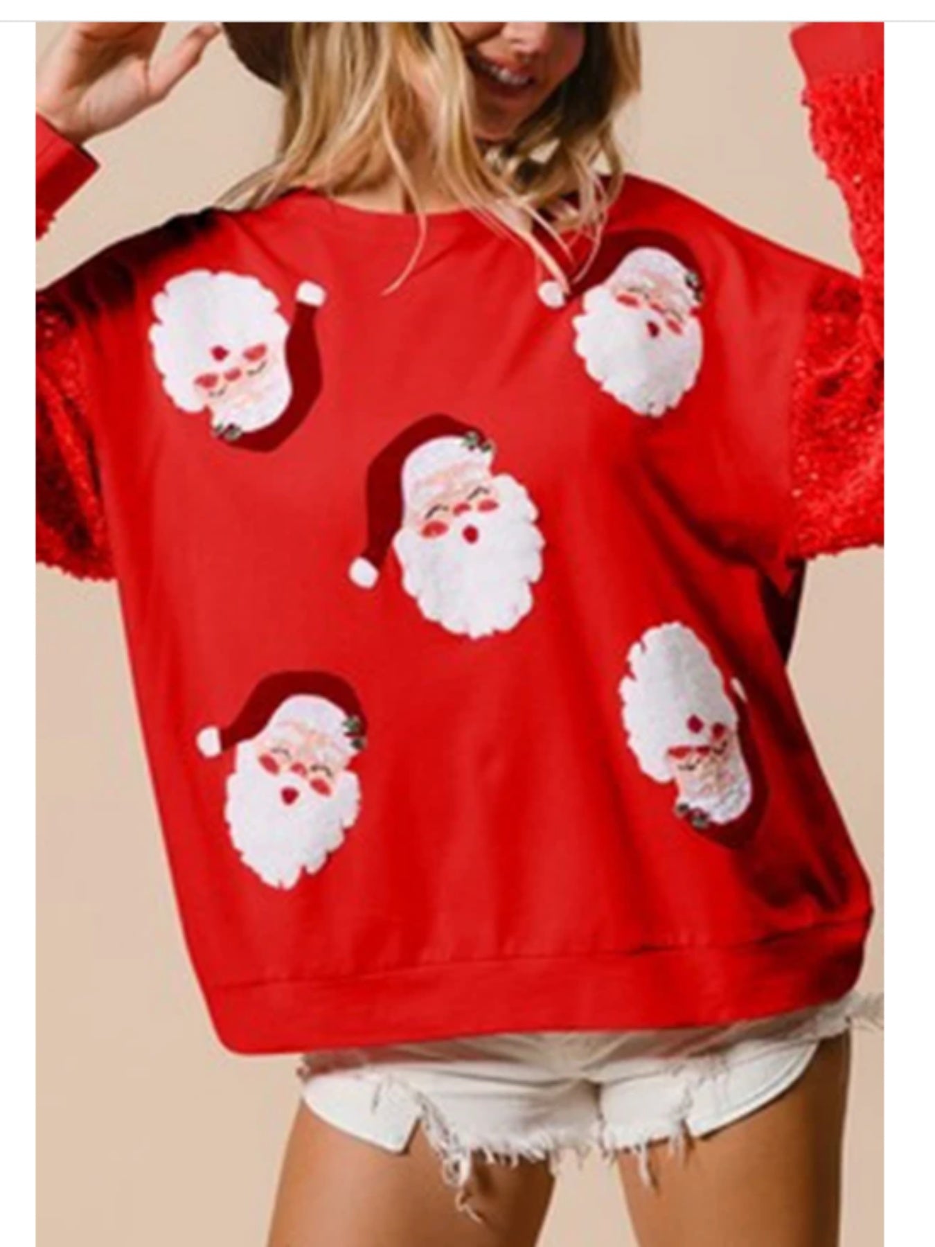 Comfortable Sequin Christmas Tacky Sweater for Women with Crew Neck Long Sleeve Santa Oversized Knit Style