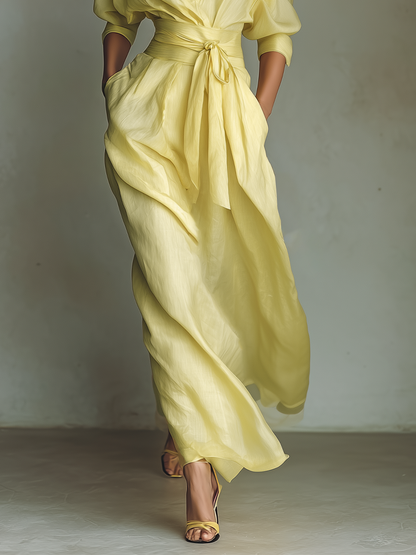 Margot | Yellow Elegant Shirt Dress for Women in Casual Maxi Long Style