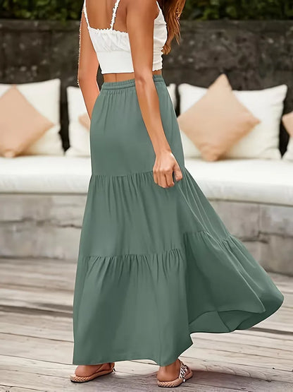 Effortless Tiered Maxi Skirt for Women with Drawstring Waist Ruffle Flowing Bohemian Style