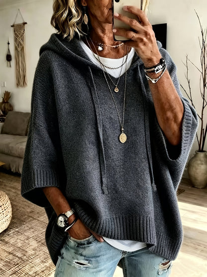 Comfortable Knit Oversized Hoodie for Women with Hooded Neck Half Sleeve Batwing Relaxed Style