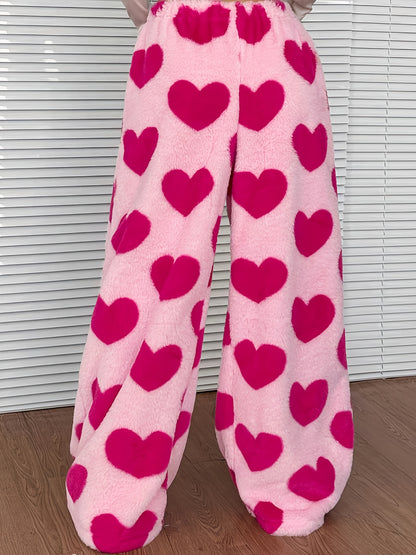 Cozy Plaid Plush Sweatpants for Women with Drawstring Waist Wide Leg Fleece Lounge Style