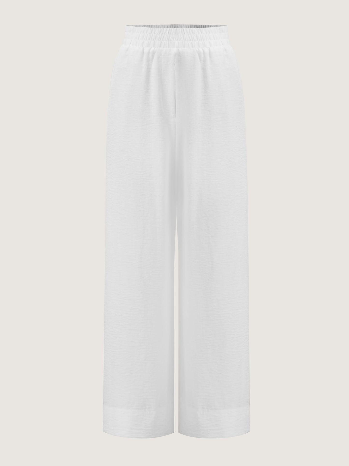 Effortless White Linen Wide Leg Pants for Women with High Waist Drawstring Flowing Casual Style