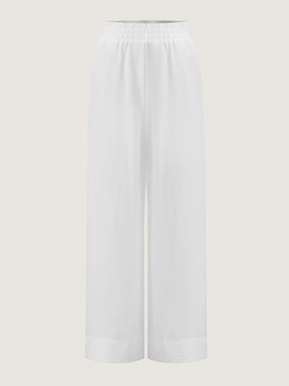 Effortless White Linen Wide Leg Pants for Women with High Waist Drawstring Flowing Casual Style