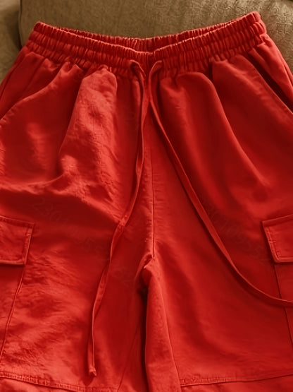 Effortless Red Cargo Pants for Women with Drawstring Waist Cropped Style