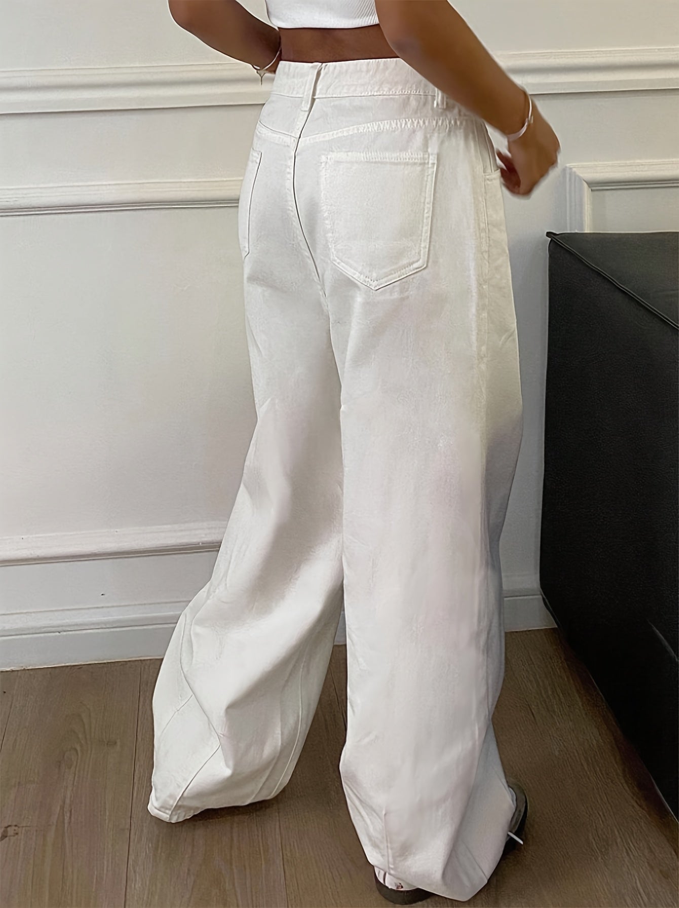 Effortless White Jeans for Women with High Waist Wide Leg Button Front Relaxed Style