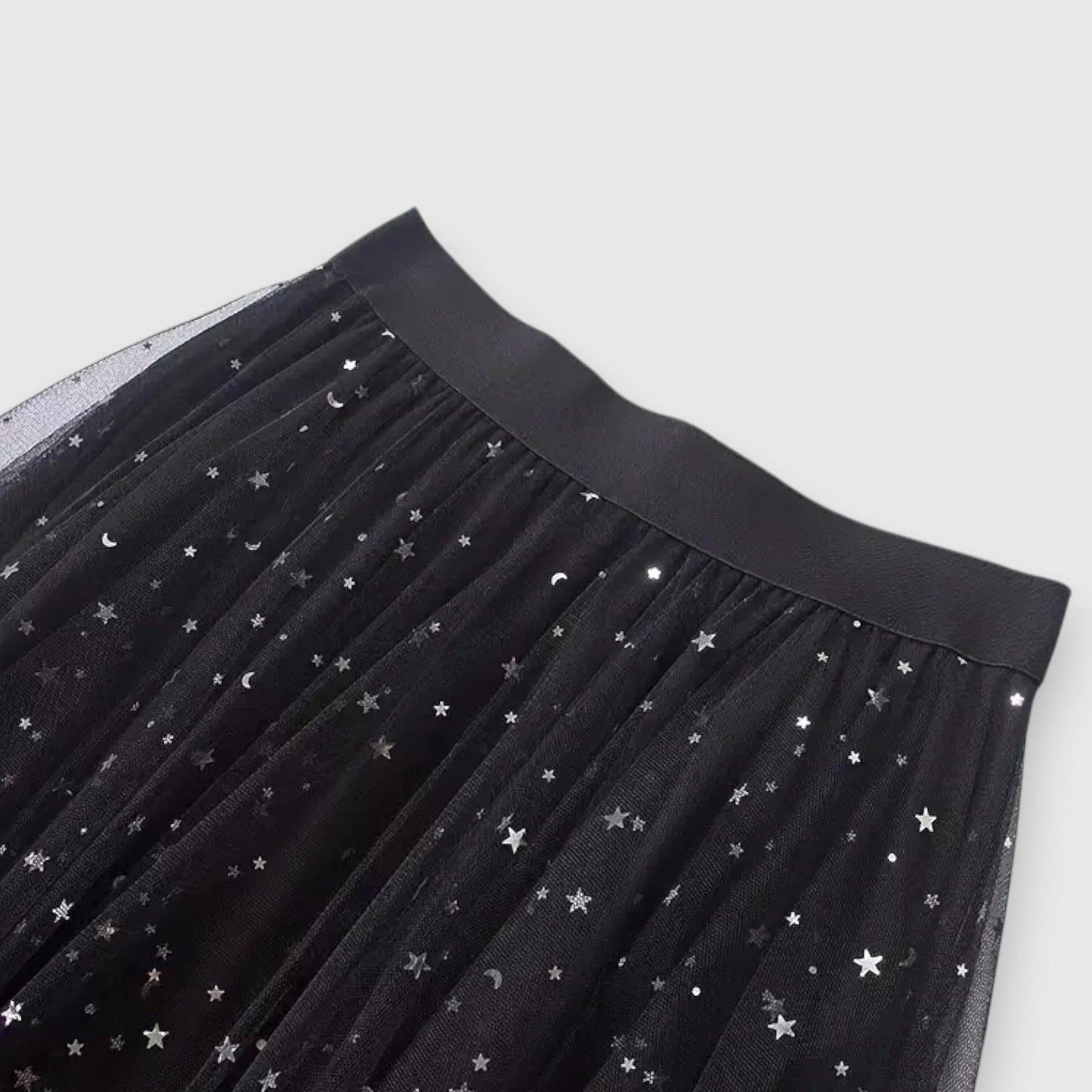 Effortless Pink Star Sequin Tulle Skirt for Women with High Waist Handkerchief Hem Sparkle Flowing Style