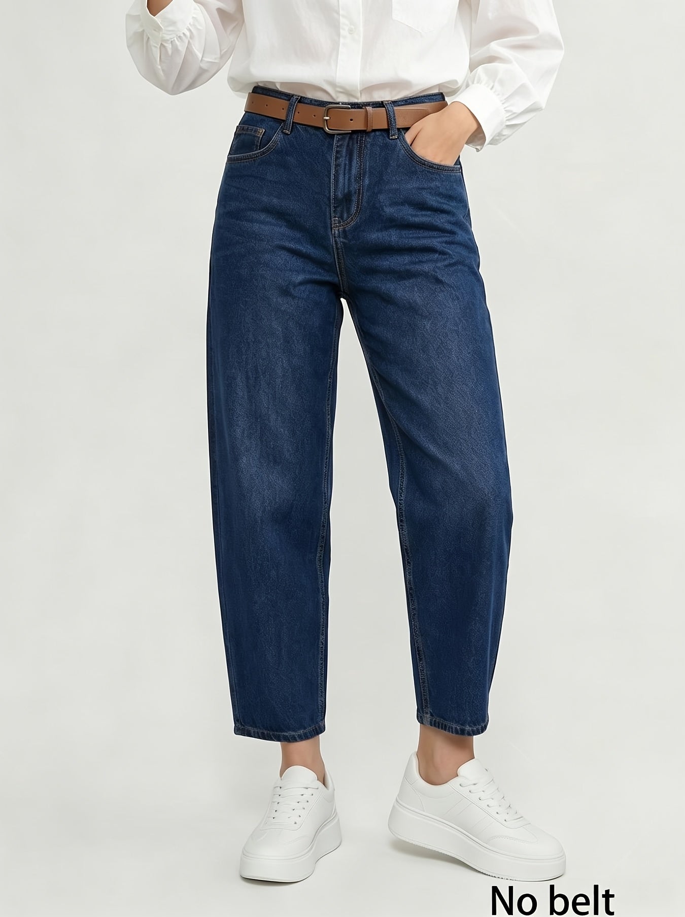 Effortless Deep Blue Denim Mom Jeans for Women with High Waist Tapered Cropped Relaxed Style