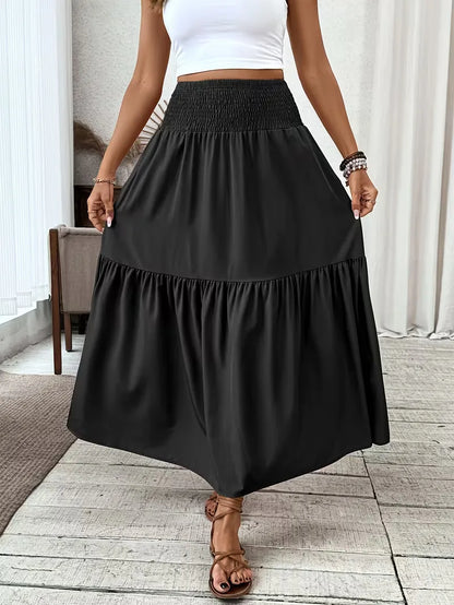 Effortless Tiered Maxi Skirt for Women with High Waist Smocked Flowing Boho Style