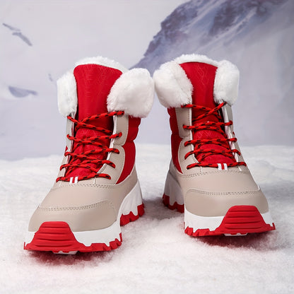 Warm Lace Up Snow Boots for Women with Faux Fur Cuff Chunky Grip Sole Winter Snowproof Style