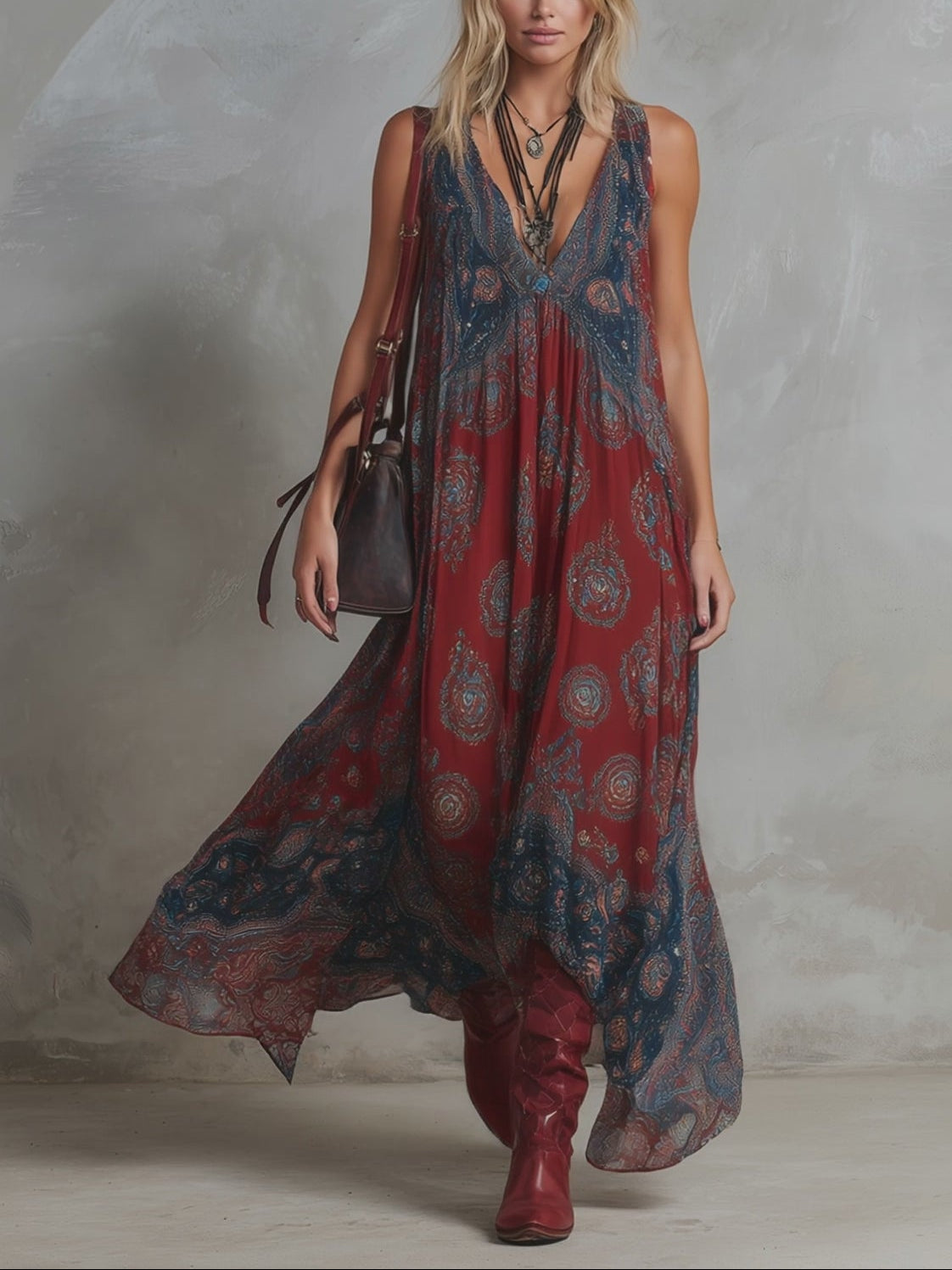 Effortless Floral Maxi Dress for Women with V-Neck Tiered Skirt Casual Summer Style