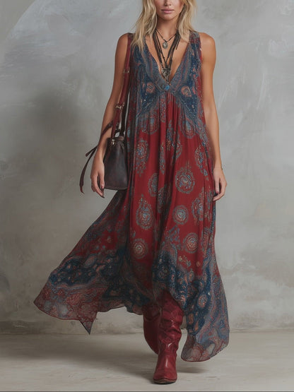 Effortless Floral Maxi Dress for Women with V-Neck Tiered Skirt Casual Summer Style