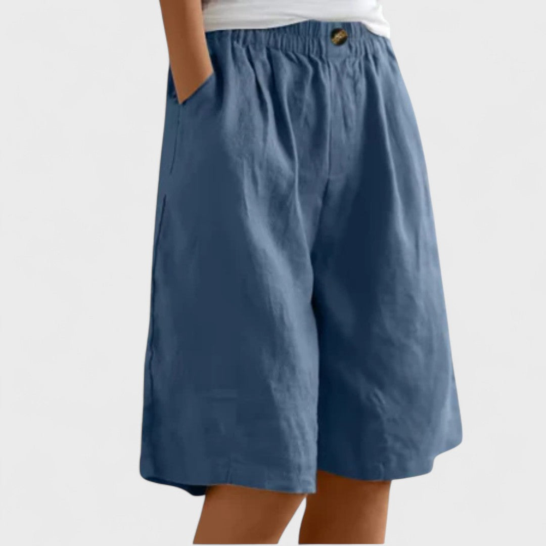 Effortless Linen Shorts for Women with High Waist Elastic Waistband Pleated Wide Leg Casual Style