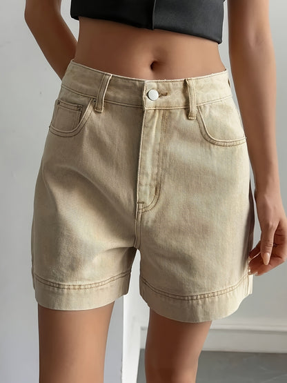 Effortless Khaki Shorts for Women with High Waist Button Front Wide Leg Cuffed Casual Style